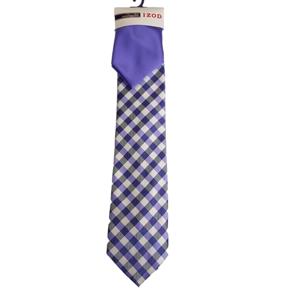 2 Piece Set Men's Ties Suit Accessories Pocket Square & Tie Purple Plaid NWT - Picture 1 of 3